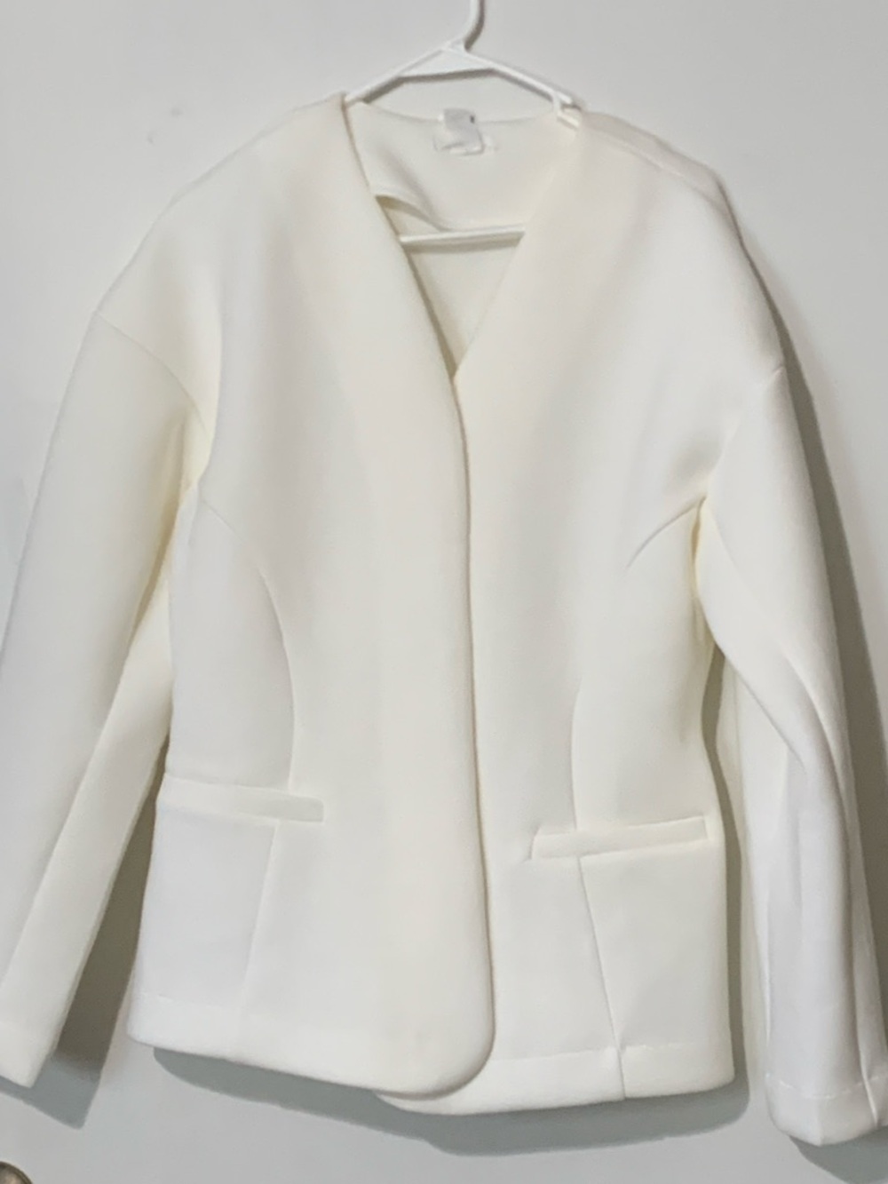 H&M Cream Collarless Structured Blazer Jacket - Picture 2 of 4
